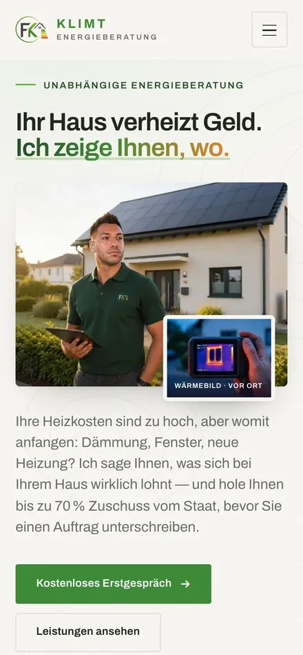Dieselbe Webseite auf dem Handy